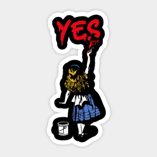 yes ll girls with red paint Sticker
